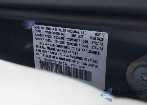 2017 Honda Cr-V Lx z USA, uszkodzony, nr VIN 7FARW5H34HE006242